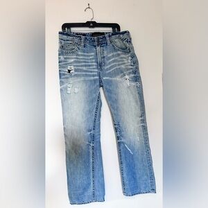 Affliction Men's Light Blue Distressed Jeans